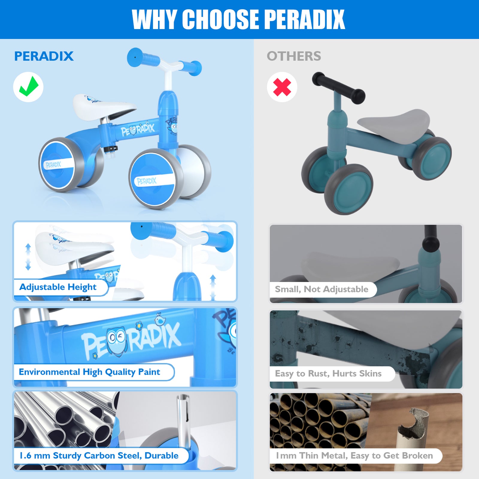 Peradix Baby Balance Adjustable Seat Toddler Bike
